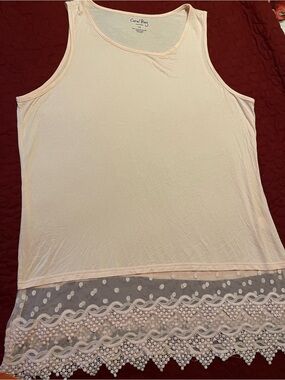 Coral Bay Pale Pink Tank with Lace & Mesh Hem